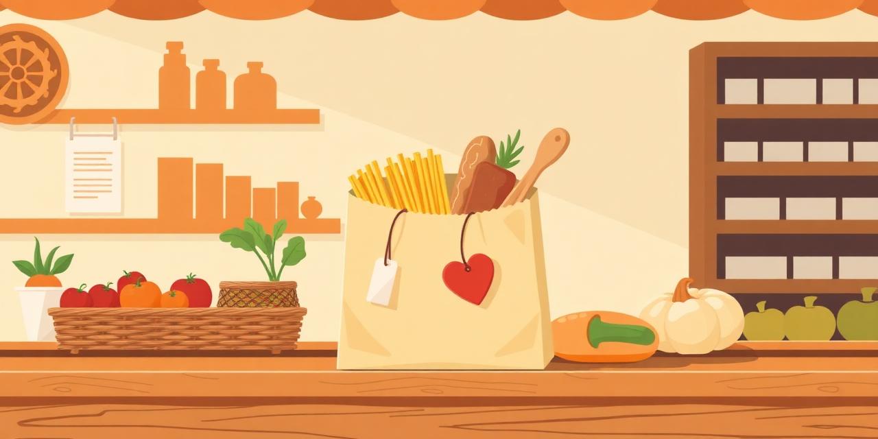 Illustrazione di un sacchetto della spesa con pasta, pane e verdure per l'iniziativa solidale